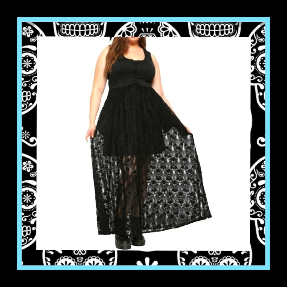 HOT TOPIC ☆ SKULL LACE ☆ LACE-UP FRONT ☆ MAXI DRESS ☆ NWT